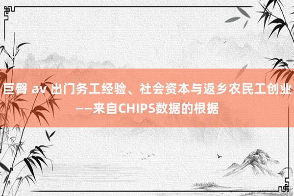 巨臀 av 出门务工经验、社会资本与返乡农民工创业——来自CHIPS数据的根据