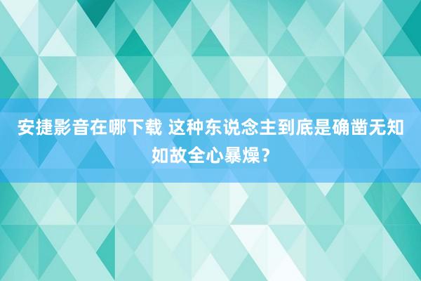 安捷影音在哪下载 这种东说念主到底是确凿无知如故全心暴燥？